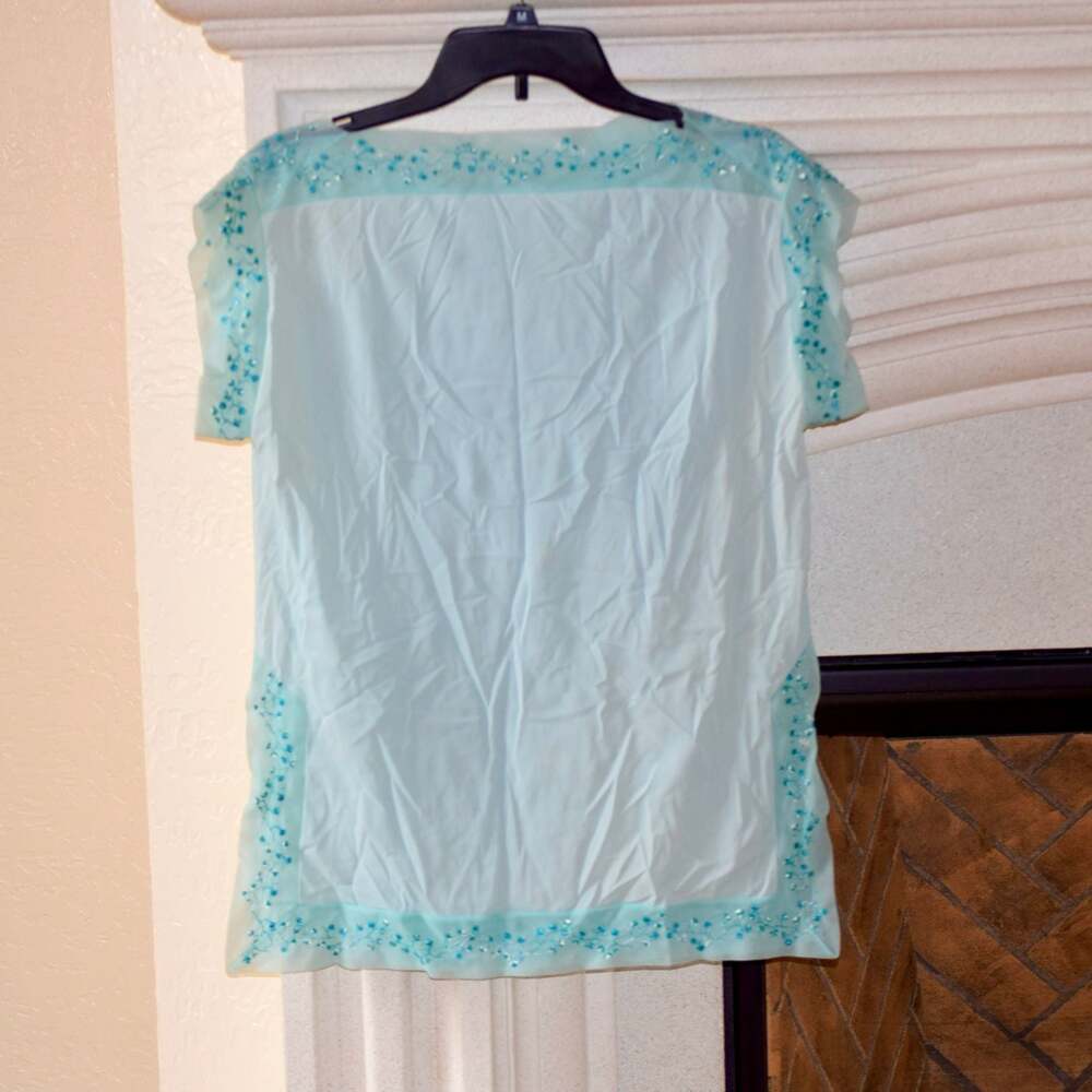 Aqua Blues Light Blue Sheer Floral Embroidered Top Size M
